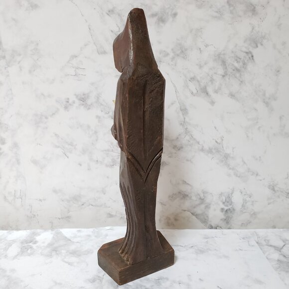 MCM Religious Old Man Hood Robe Book Vintage Hand Carve Wood Statue Goth Witchy - Picture 5 of 9